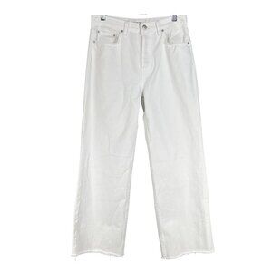 Reformation White Fawcett Jeans Womens Size 28/6 USA High Rise Wide Leg Raw Hem